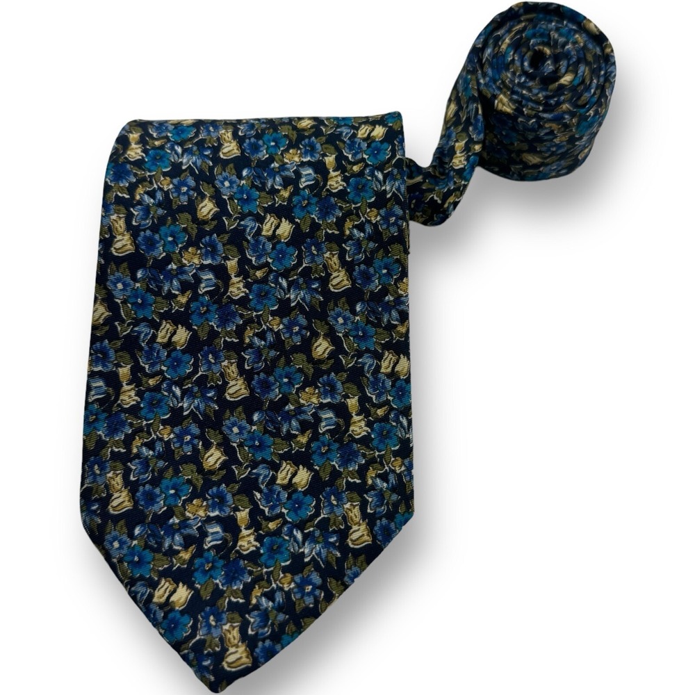 Brooks Brothers Blue & Green Floral Silk‎ Neck Tie Mens Size 3.5"W 58"L
